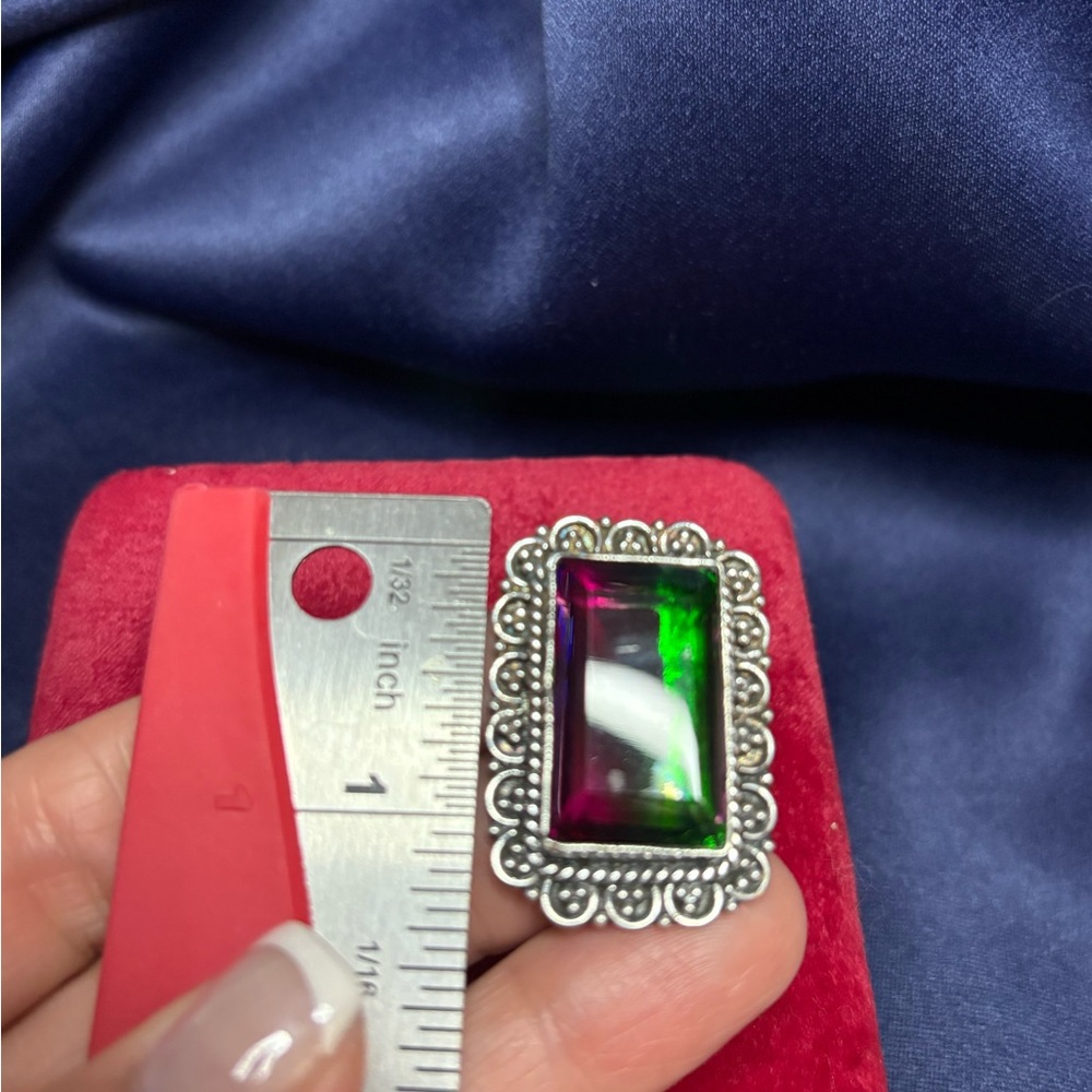 Ring Watermelon Tourmaline 925 Sterling Silver Statement - Picture 5 of 10